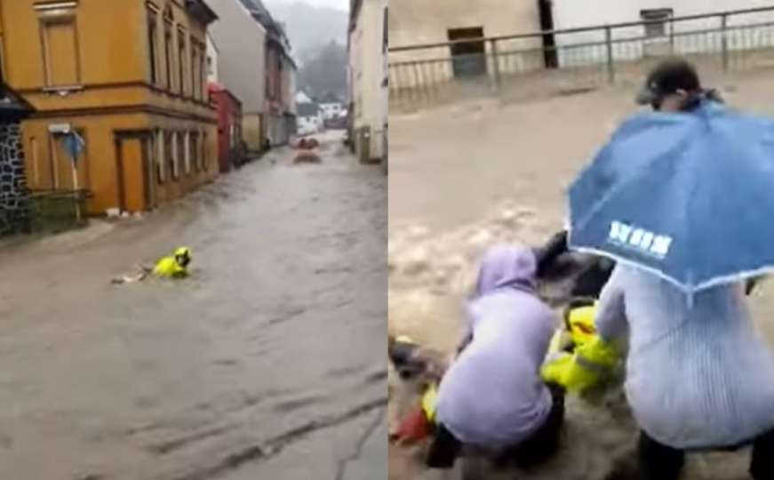 Obilne kiše u Njemačkoj: Mještani uskočili da spase vatrogasca, objavljen snimak